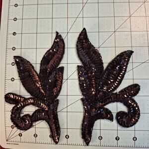 Black sequin applique leaf mirror pair